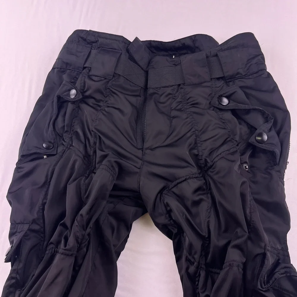 MNML Black Satin Wired Cargo Pants Mens Medium Ruched Tactical Techwear Zippers
